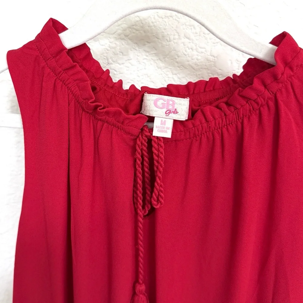 GB Gianni Bini • Girls Red Tiered Ruffle Lace Trim Holiday Dress